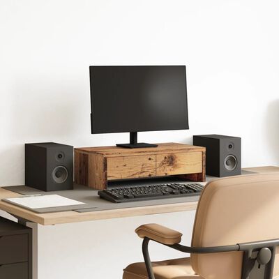 vidaXL Soporte de monitor con cajones madera envejecida 50x27x15 cm