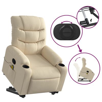 vidaXL Silla de masaje reclinable de pie de tela color crema