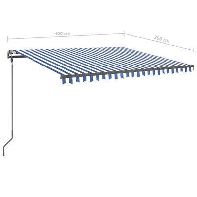 vidaXL Toldo manual retráctil con LED azul y blanco 4x3,5 m