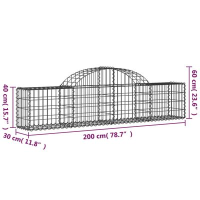 vidaXL Cestas de gaviones 6 uds forma de arco hierro 200x30x40/60 cm