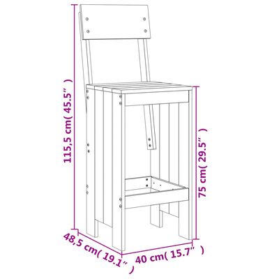 vidaXL Taburetes de cocina 2 uds madera maciza pino 40x48,5x115,5 cm