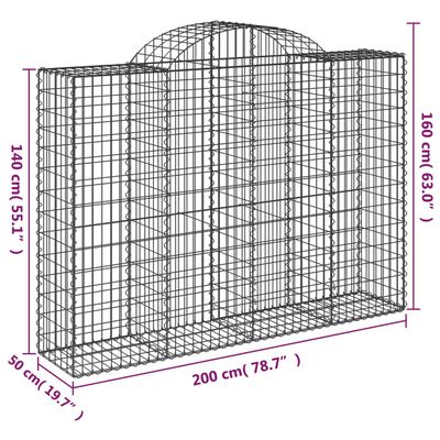 vidaXL Cestas gaviones 7 uds forma de arco hierro 200x50x140/160 cm