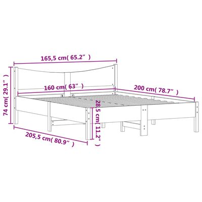 vidaXL Estructura de cama sin colchón madera maciza de pino 160x200 cm