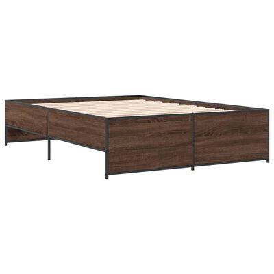 vidaXL Estructura cama madera ingeniería metal marrón roble 135x190 cm