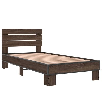 vidaXL Estructura cama madera ingeniería metal roble marrón 75x190 cm