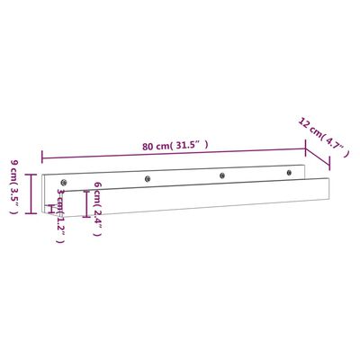 vidaXL Estantes de pared 2 uds madera maciza de pino blanco 80x12x9 cm