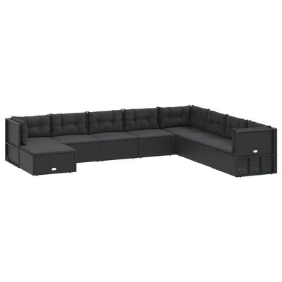 vidaXL Set de muebles de jardín 9 pzas y cojines ratán sintético negro