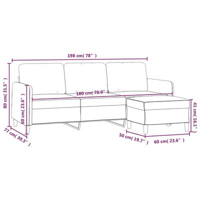 vidaXL Sofá de 3 plazas con taburete de tela gris oscuro 180 cm