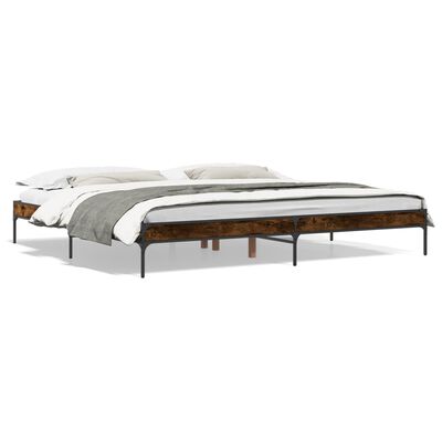 vidaXL Estructura cama madera ingeniería metal roble ahumado 200x200cm