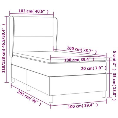 vidaXL Cama box spring colchón y luces LED tela azul 100x200 cm