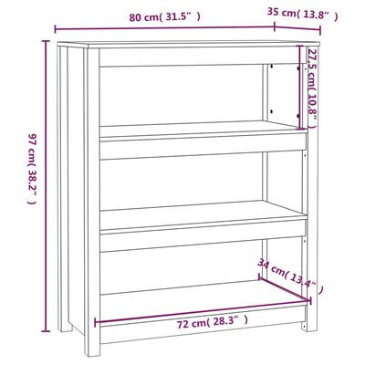 vidaXL Estantería madera maciza de pino 80x35x68 cm