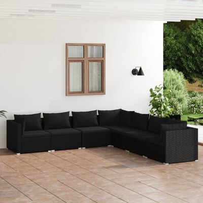 vidaXL Set de muebles de jardín 7 pzas y cojines ratán sintético negro