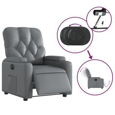 vidaXL Sillón reclinable eléctrico de cuero sintético gris