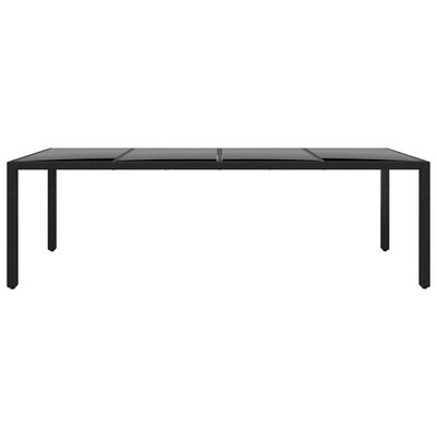 vidaXL Mesa jardín vidrio templado ratán sintético negro 250x100x75 cm