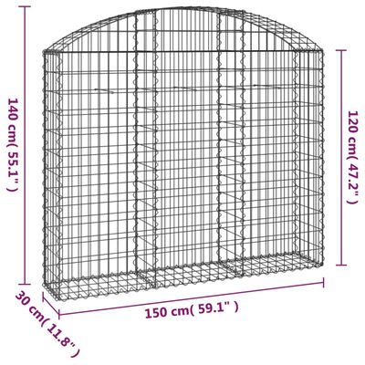 vidaXL Cesta gaviones forma arco hierro galvanizado 150x30x120/140 cm