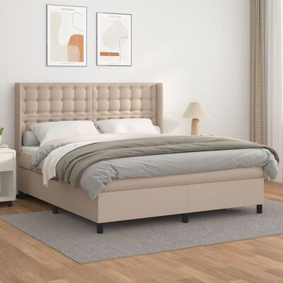 vidaXL Cama box spring con colchón cuero sintético capuchino 160x200cm