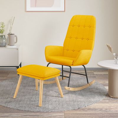 vidaXL Sillón mecedora con taburete tela amarillo mostaza