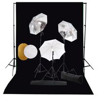 vidaXL Kit estudio fotográfico lámparas, sombrillas, fondo y reflector