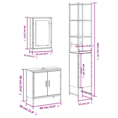 vidaXL Juego de muebles de baño 3 pzas madera contrachapada negro