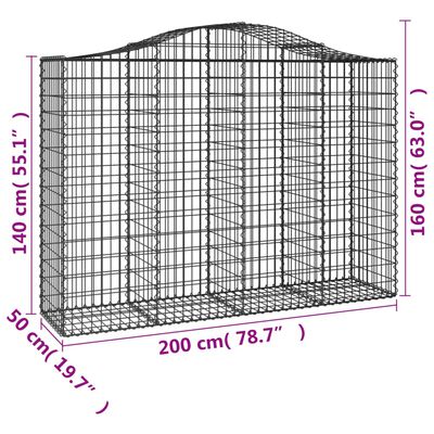 vidaXL Cestas gaviones 5 uds forma de arco hierro 200x50x140/160 cm