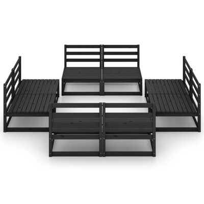 vidaXL Juego de muebles de jardín 8 piezas negro madera maciza de pino