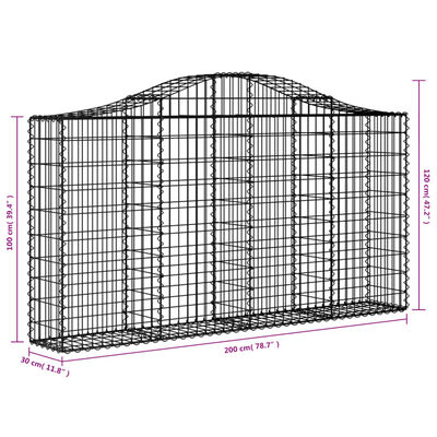 vidaXL Cestas de gaviones 12 uds forma arco hierro 200x30x100/120 cm