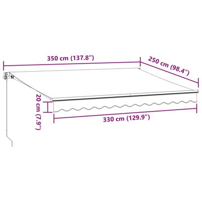 vidaXL Toldo retráctil manual gris antracita y blanco 350x250 cm