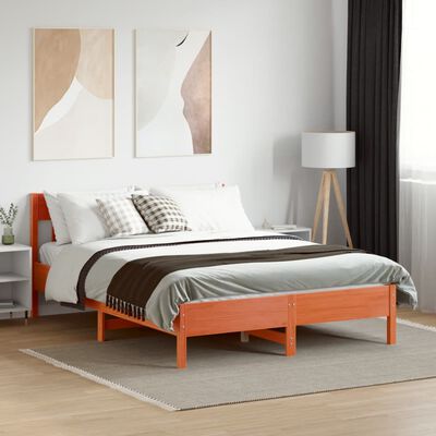 vidaXL Cama sin colchón madera maciza de pino marrón cera 140x190 cm