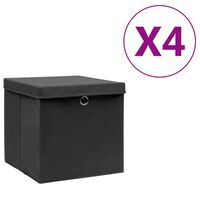 vidaXL Cajas de almacenaje con tapas 4 uds negro 28x28x28 cm