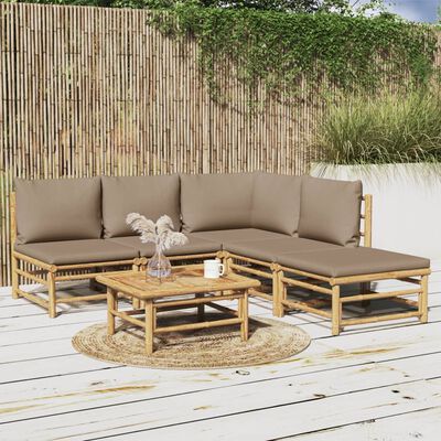 vidaXL Set de muebles de jardín 6 piezas bambú con cojines gris taupé