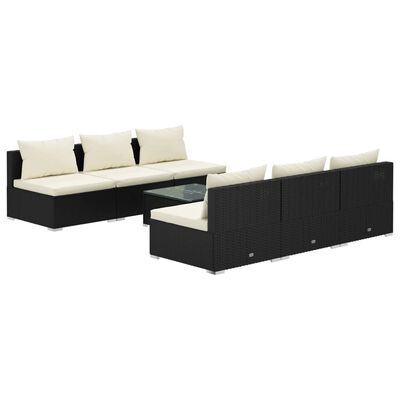 vidaXL Set de muebles de jardín y cojines 7 pzas ratán sintético negro