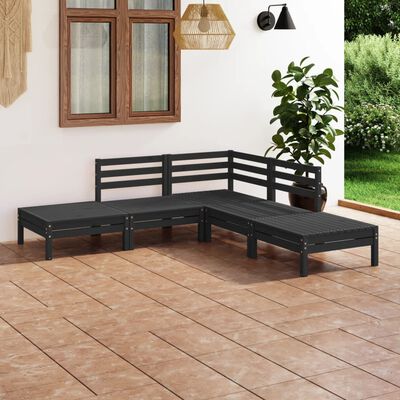 vidaXL Juego de muebles de jardín 5 pzas madera de pino maciza negro