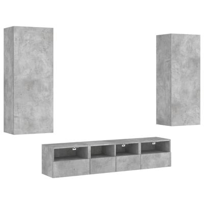 vidaXL Muebles de TV de pared 5 pzas madera ingeniería gris hormigón