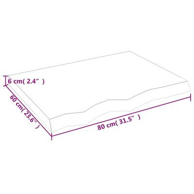 vidaXL Tablero de mesa madera maciza roble sin tratar 80x60x(2-6) cm