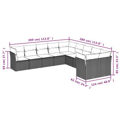 vidaXL Set de sofás de jardín 10 pzas cojines ratán sintético negro