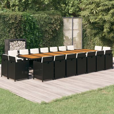 vidaXL Set de comedor jardín 19 pzas con cojines ratán sintético negro