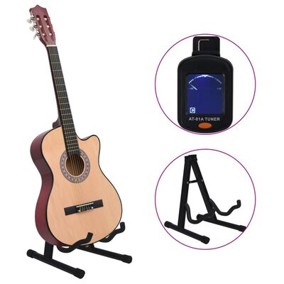 vidaXL Set de guitarra acústica 12 piezas con cutaway 6 cuerdas 38"