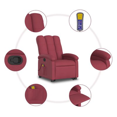 vidaXL Sillón reclinable de masaje elevable tela rojo tinto