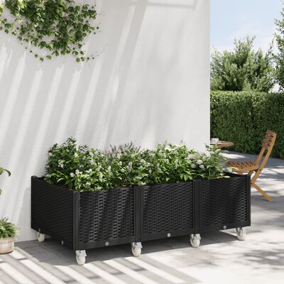 vidaXL Jardinera con ruedas PP negro 150x80x54 cm