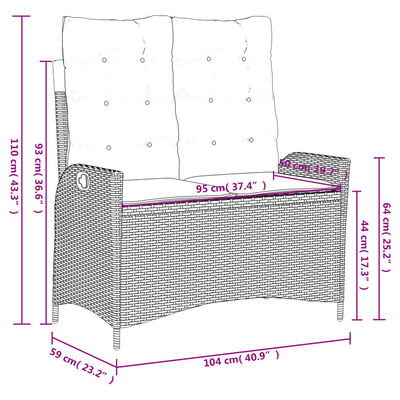 vidaXL Sillón reclinable de jardín con cojines ratán sintético negro