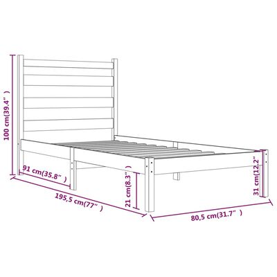 vidaXL Estructura de cama madera maciza de pino negro 75x190 cm