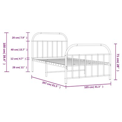 vidaXL Estructura cama sin colchón con estribo metal negro 100x200 cm