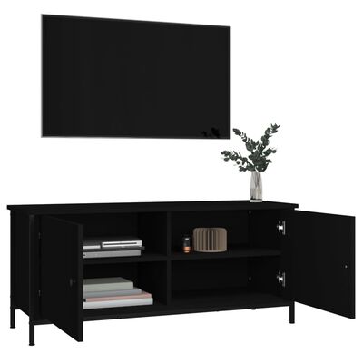 vidaXL Mueble TV con puertas madera contrachapada negro 102x35x45 cm