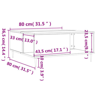 vidaXL Mesa de centro madera contrachapada blanco brillo 80x80x36,5 cm