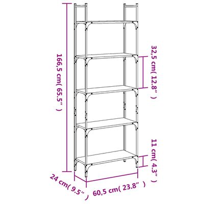 vidaXL Librería de 5 estantes madera roble Sonoma 60,5x24x166,5 cm