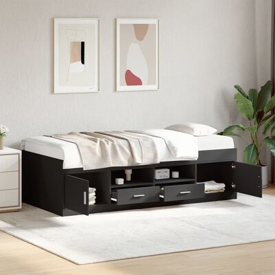 vidaXL Sofá cama con cajones sin colchón negro 75x190 cm