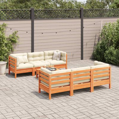 vidaXL Set de sofás jardín 7 pzas con cojines madera pino marrón cera