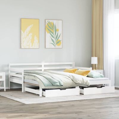 vidaXL Sofá cama nido con cajones madera maciza pino blanca 90x190 cm