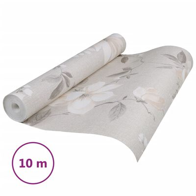 vidaXL Papel pintado 3D no tejido estampado de flores gris 10x0,53 m