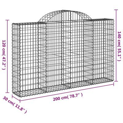 vidaXL Cestas gaviones 14 uds forma de arco hierro 200x30x120/140 cm